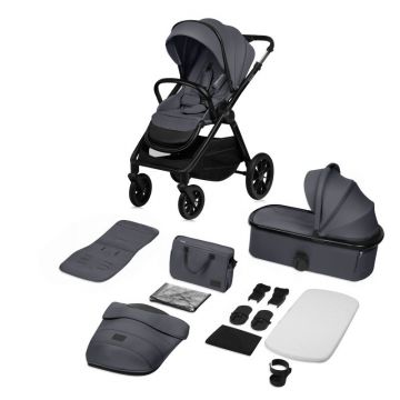 Carucior 2 in 1, Lionelo, Layla, Pana la 22 kg, Cadru aluminiu, Cu landou intarit si salteluta din spuma AirDots, Reversibil, Cu ventilatie 3D, Cu accesorii, EN1888-1, EN1888-2, EN1466, Gri