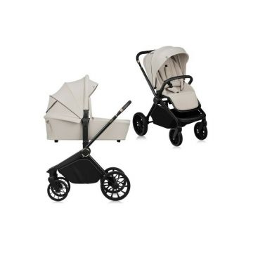 Carucior 2 in 1, Lionelo, Mika Plus, Cadru din aluminiu, Cu landou intarit si salteluta moale, Reversibil, Cu sistem de ventilatie 3D, Cu accesorii, Pana la 22 kg, Conform cu EN1888-1 EN1888-2, EN1466, Bej