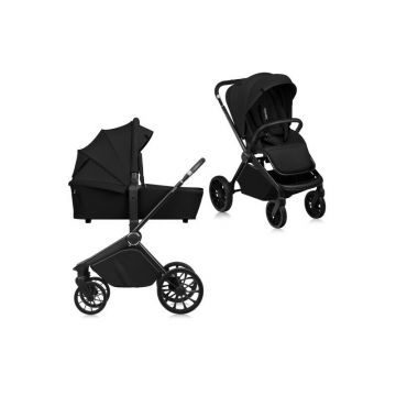 Carucior 2 in 1, Lionelo, Mika Plus, Cadru din aluminiu, Cu landou intarit si salteluta moale, Reversibil, Cu sistem de ventilatie 3D, Cu accesorii, Pana la 22 kg, Conform cu EN1888-1 EN1888-2, EN1466, Negru