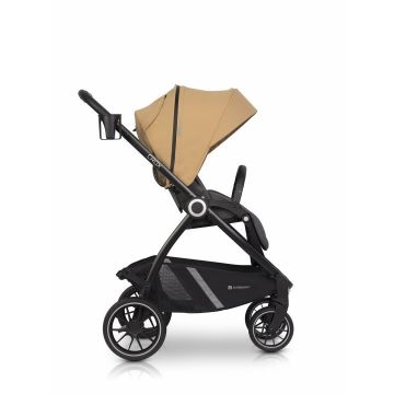 Carucior 2 in 1 pentru copii Euro-Cart Crox, compus din doua piese distincte, cadrul de aluminiu, Roti mari, Scaun reversibil, capotina si husa de picioruse, cu Geanta si accesorii incluse, pana la 22 kg, Camel