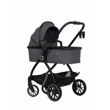 Carucior 2 in 1 pentru copii, Euro-Cart Crox, compus din doua piese distincte, cadrul de aluminiu, Roti mari, Scaun reversibil, capotina si husa de picioruse, cu Geanta si accesorii incluse, pana la 22 kg, Iron
