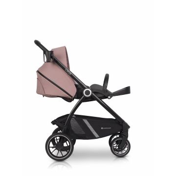 Carucior 2 in 1 pentru copii, Euro-Cart Crox, compus din doua piese distincte, cadrul de aluminiu, Roti mari, Scaun reversibil, capotina si husa de picioruse, cu Geanta si accesorii incluse, pana la 22 kg, Rose