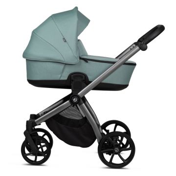 Carucior 2 in 1 Tutis Mio 3+ Turquoise 243 din piele, sezut reversibil, amortizoare duble, maner reglabil, accesorii incluse