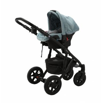 Carucior 3 in 1 Adamex Barletta FL4 Flowers Collection aquamarine cu scaun auto iSize, landou cu suport de cap reglabil pe inaltime, parte sport reglabila pana la orizontala, suspensii