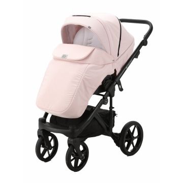 Carucior 3 in 1 Adamex Olivia Linen  EcoLeather PS22 Powder Pink cu scaun auto iSize, landou cu suport de cap reglabil pe inaltime, parte sport reglabila pana la orizontala, roti cu suspensii