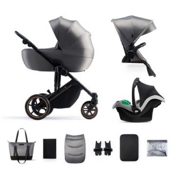 Carucior 3 in 1 Kinderkraft Prime 2 cu scoica Mink Pro, R 129, sistem de calatorie, 0 - 36 luni, Gri