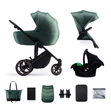 Carucior 3 in 1 Kinderkraft Prime 2 cu scoica Mink Pro, R 129, sistem de calatorie, 0 - 36 luni, Verde