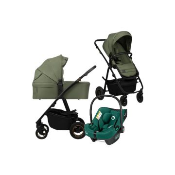 Carucior 3 in 1, Lionelo, Amber Plus, Cu scoica auto Verde testata ADAC, Reversibil, Maner ajustabil, Cu accesorii, Cu ventilatie panoramica 3D, Pana la 22 kg, EN1888-1, EN1888-2, EN1466, ECE R129, Verde