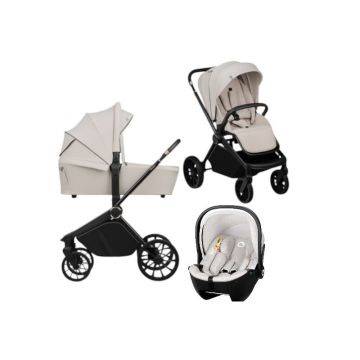 Carucior 3 in 1, Lionelo, Mika Plus, Cu scoica auto Moxie Bej, Reversibil, Cu sistem de ventilatie 3D, Cu accesorii, Pana la 22 kg, EN1888-1 EN1888-2 EN1466 ECE R129, Bej