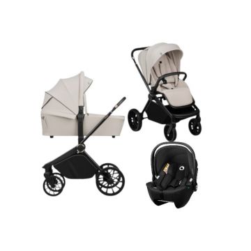 Carucior 3 in 1, Lionelo, Mika Plus, Cu scoica auto Moxie Black Carbon, Reversibil, Cu sistem de ventilatie 3D, Cu accesorii, Pana la 22 kg, EN1888-1 EN1888-2 EN1466 ECE R129, Bej
