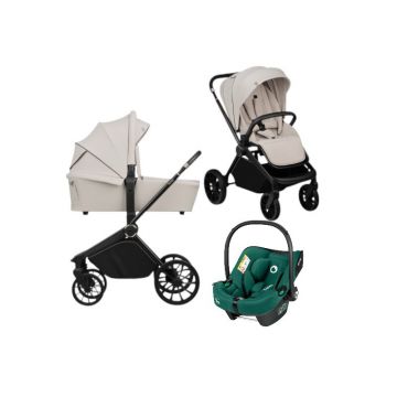 Carucior 3 in 1, Lionelo, Mika Plus, Cu scoica auto Verde testata ADAC, Reversibil, Cu sistem de ventilatie 3D, Cu accesorii, Pana la 22 kg, EN1888-1 EN1888-2 EN1466 ECE R129, Bej