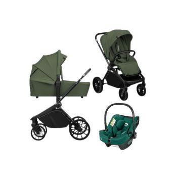 Carucior 3 in 1, Lionelo, Mika Plus, Cu scoica auto Verde testata ADAC, Reversibil, Cu sistem de ventilatie 3D, Cu accesorii, Pana la 22 kg, EN1888-1 EN1888-2 EN1466 ECE R129, Verde