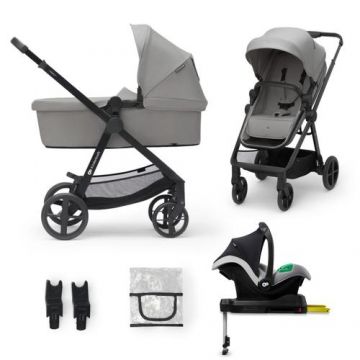 Carucior 4 în 1 KinderKraft Newly, 0 - 22kg, scoica auto Mink Prf cu baza Isofix inclusa, Gri
