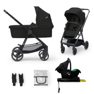 Carucior 4 în 1 KinderKraft Newly, 0 - 22kg, scoica auto Mink Prf cu baza Isofix inclusa, Negru