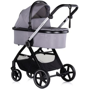 Carucior Chipolino Marbella 3 in 1 cloud grey cu spatar reglabil, suspensii,  maner ajustabil, bara detasabila, suport picioare reglabil