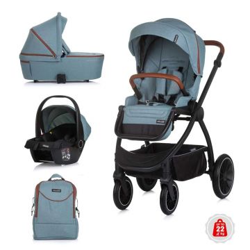Carucior combinat 3 in 1 cu landou si scoica auto I-Size (40-85 cm) Chipolino Prestige 2025 22 kg Basil