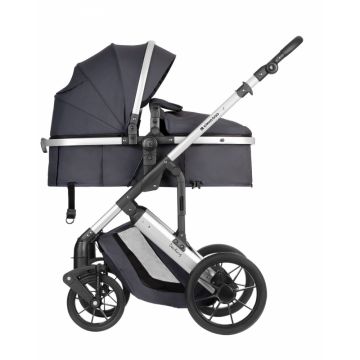 Carucior copii transformabil 3in1 KikkaBoo Darling Dark Grey 2024,Reversibil,Cadru din aluminiu,Roti pivotante,Suspensii,Spatar reglabil,Maner parinte reglabil,Scaun auto i-Size,Geanta,Suport pahar,Husa picioare,Plasa insecte