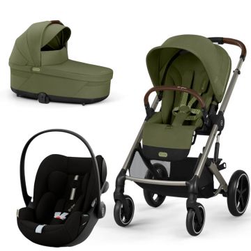 Carucior Cybex Balios S Lux 3 in 1 Taupe Moss Green cu Scoica Auto Cloud G i-Size Plus reclinabila