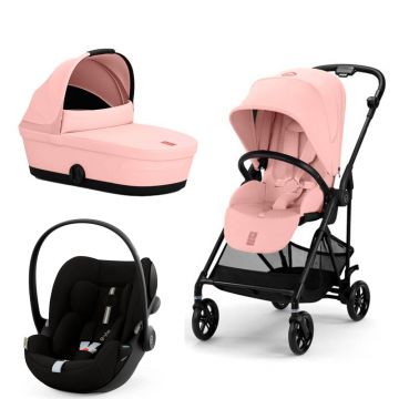 Carucior Cybex Melio Carbon 3 in 1 Candy Pink cu Scoica Auto Cloud G i-Size Plus reclinabila