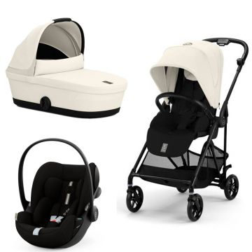 Carucior Cybex Melio Carbon 3 in 1 Canvas White cu Scoica Auto Cloud G i-Size Plus reclinabila