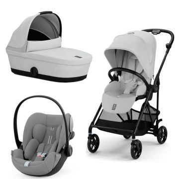 Carucior Cybex Melio Carbon 3 in 1 Fog Grey cu Scoica Auto Cloud G i-Size Plus reclinabila