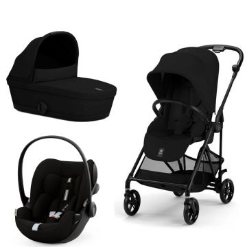 Carucior Cybex Melio Carbon 3 in 1 Magic Black cu Scoica Auto Cloud G i-Size Plus reclinabila