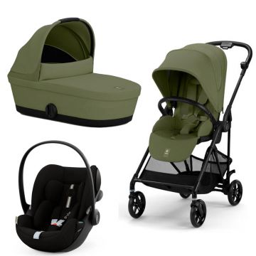 Carucior Cybex Melio Carbon 3 in 1 Moss Green cu Scoica Auto Cloud G i-Size Plus reclinabila