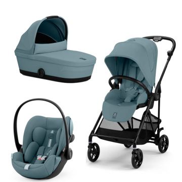 Carucior Cybex Melio Carbon 3 in 1 Stormy Blue cu Scoica Auto Cloud G i-Size Plus reclinabila