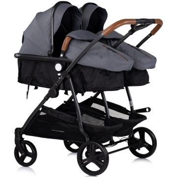 Carucior gemeni Chipolino Duo Smart 3 in 1 cloud, Cadru aluminiu, pliere compacta, Suspensii si frana, Spartar reglabil, accesorii incluse
