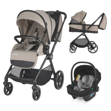 Carucior modular 3 in 1, Coccolle Lissia Butternut Beige si scoica auto Isize Knox Greystone