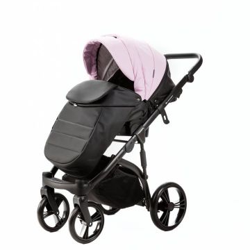 Carucior pentru copii 2 in 1, Adamex Lanti SD101, pliabil, landou cu salteluta, copertina reglabila, roti frontale pivotante 360, cu dubla suspensie si husa de ploaie inclusa, Full EcoLeather, Pink  Black