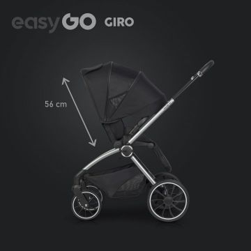 Carucior pentru copii 2 in 1 Easy Go Giro, pana la 22 kg, cu landou 80 cm, Maner telescopic, copertina XXL, pliere tip pendul, cadru ultra-usor din aluminiu, accesorii incluse, Ebony Black