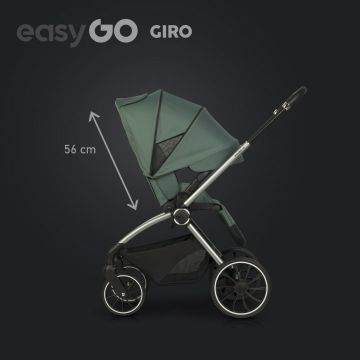 Carucior pentru copii 2 in 1 Easy Go Giro, pana la 22 kg, cu landou 80 cm, Maner telescopic, copertina XXL, pliere tip pendul, cadru ultra-usor din aluminiu, accesorii incluse, Sage Green