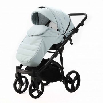 Carucior pentru copii, Adamex, 2 in 1, Lanti PS25, Pliabil, landou cu salteluta, copertina reglabila, roti frontale pivotante, cu dubla suspensie si husa de ploaie inclusa, Linen  EcoLeather, Mint Green