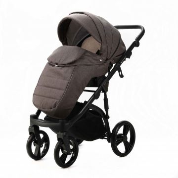 Carucior pentru copii, Adamex, 2 in 1, Lanti PS28, Pliabil, landou cu salteluta, copertina reglabila, roti frontale pivotante, cu dubla suspensie si husa de ploaie inclusa, Linen  EcoLeather Brownstone