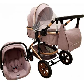 Carucior pentru copii Baby Care Pro 530 Gri 3 in 1 Transformabil, Cadru Aluminiu, Amortizoare, Roti din cauciuc, Spatar reglabil 3 trepte, Plasa insecte, Geanta