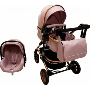 Carucior pentru copii Baby Care Pro 531 Gri 3 in 1 Transformabil, Cadru Aluminiu, Amortizoare, Roti din cauciuc, Spatar reglabil 3 trepte, Plasa insecte, Geanta