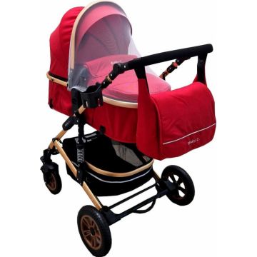 Carucior pentru copii Baby Care PRO 531 Rosu 2 in 1 Cu geanta bebe, Cadru Aluminiu Gold , Amortizoare, Roti din cauciuc plin, Spatar reglabil 3 trepte, Plasa insecte