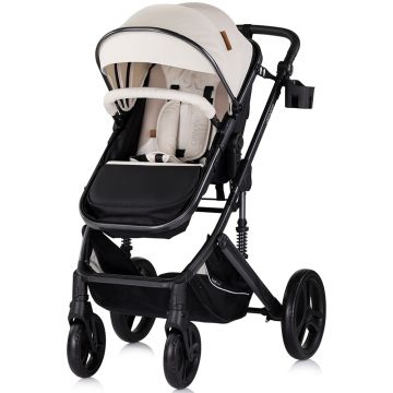 Carucior pentru copii Chipolino Amore Biscotta 2 in 1 cu sezut reversibil, maner reglabil, suspensii, husa de picioare, gentuta, suport pahar, greutate admisa 22 kg