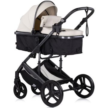 Carucior pentru copii Chipolino Amore Biscotta 3 in 1 transformabil, cu suspensii, spatar reglabil, husa de picioare, gentuta si suport pahar
