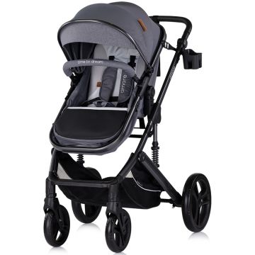Carucior pentru copii Chipolino Amore Cloud Grey 2 in 1 cu sezut reversibil, maner reglabil, suspensii, husa de picioare, gentuta, suport pahar, greutate admisa 22 kg