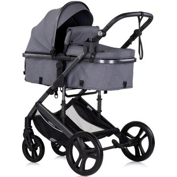Carucior pentru copii Chipolino Amore Cloud Grey 3 in 1 transformabil, cu suspensii, spatar reglabil, husa de picioare, gentuta si suport pahar