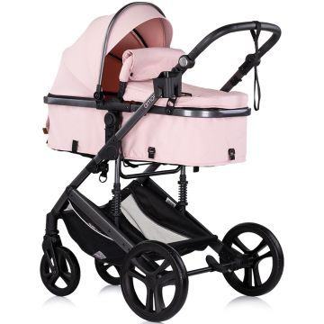 Carucior pentru copii Chipolino Amore Marshmallow 3 in 1 transformabil, cu suspensii, spatar reglabil, husa de picioare, gentuta si suport pahar