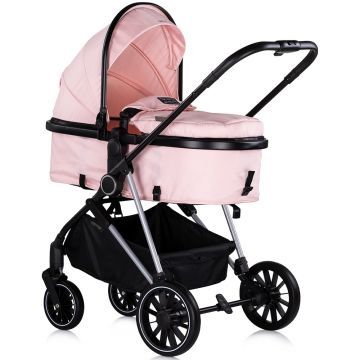 Carucior pentru copii Chipolino Aura 3 in 1 pink marshmallow tranformabil, spatar reglabil, Suspensii, Maner reglabil, accesorii incluse