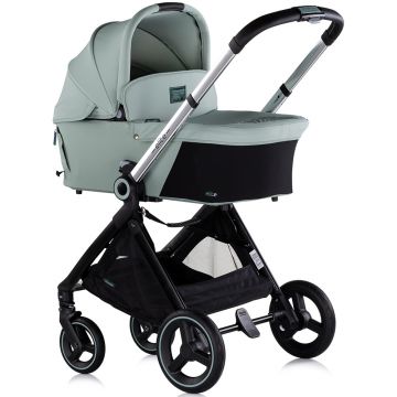 Carucior pentru copii Chipolino Elite 3 in 1 basil cu spatar reglabil, suspensii, maner ajustabil, suport picioare reglabil si accesorii