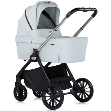 Carucior pentru copii Chipolino Encanto 3 in 1 basil cu spatar reglabil, suspensii, bara detasabila, suport piciare ajustabil, maner reglabil si accesorii