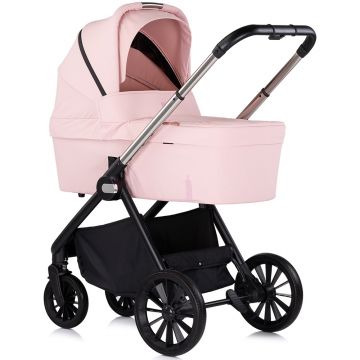 Carucior pentru copii Chipolino Encanto 3 in 1 pink marshmallow cu spatar reglabil, suspensii, bara detasabila, suport piciare ajustabil, maner reglabil si accesorii