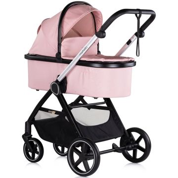Carucior pentru copii Chipolino Marbella 3 in 1 pink marshmallow cu spatar reglabil, suspensii,  maner ajustabil, bara detasabila, suport picioare reglabil