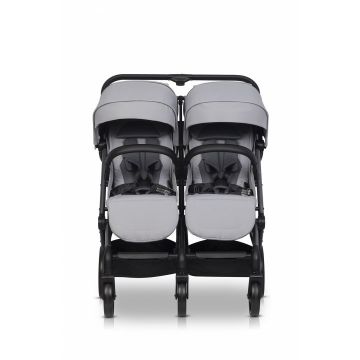 Carucior pentru copii gemeni, EasyGo Echo 2 in 1, omologat EN1888, Pliabil, cu Landouri textile, copertine independente reglabile si detasabile, suspensii, spatar reglabil, cu 2 huse de picioruse incluse, Cloud Gray