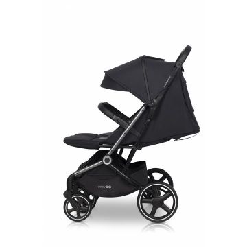 Carucior pentru copii gemeni, EasyGo Echo 2 in 1, omologat EN1888, Pliabil, cu Landouri textile, copertine independente reglabile si detasabile, suspensii, spatar reglabil, cu 2 huse de picioruse incluse, Ebony Black